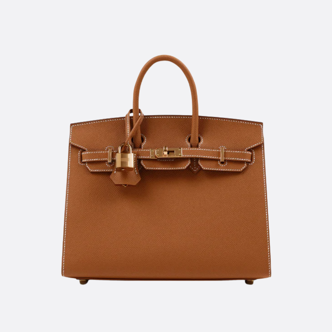 HERMÈS BIRKIN 25 HSS CRAIE/GRIS TOURTERELLE AUS TOGO-LEDER MIT GEBÜRSTETER GOLDENER HARDWARE