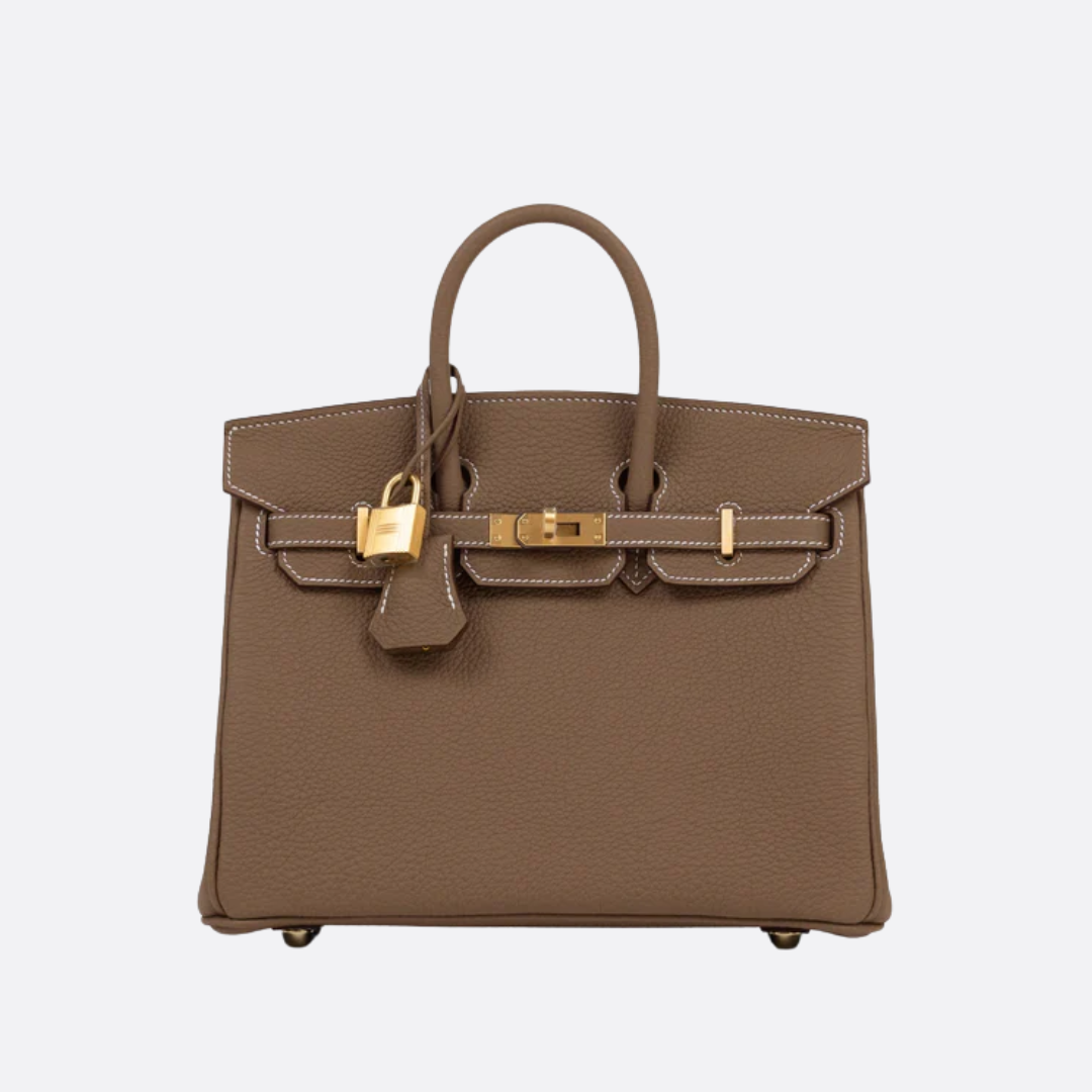 HERMÈS BIRKIN 25 HSS CRAIE/GRIS TOURTERELLE AUS TOGO-LEDER MIT GEBÜRSTETER GOLDENER HARDWARE