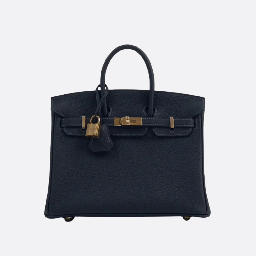 HERMÈS BIRKIN 25 HSS CRAIE/GRIS TOURTERELLE AUS TOGO-LEDER MIT GEBÜRSTETER GOLDENER HARDWARE